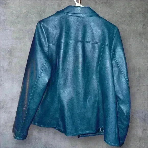 NWOT Alfani Women's Asymmetrical Zip Teal Faux Leather Jacket size 1X - Picture 12 of 13